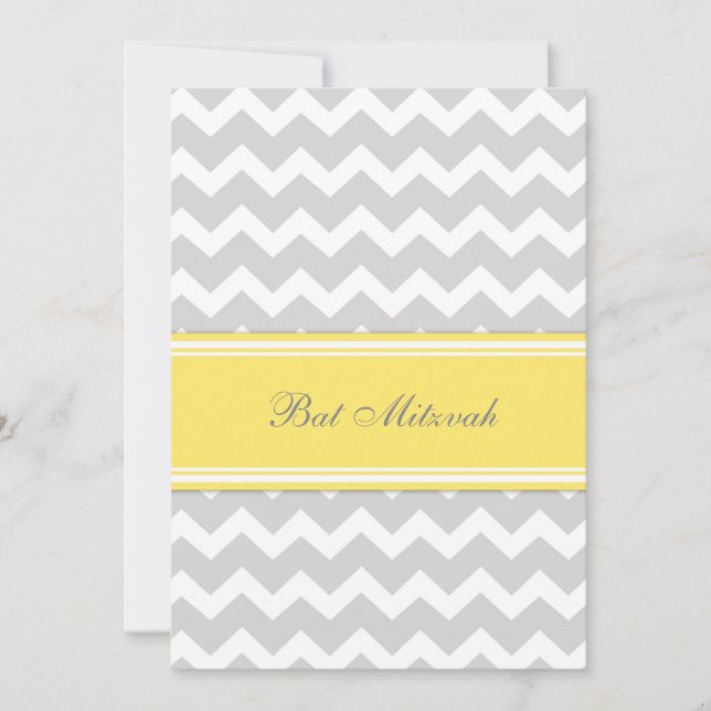 Yellow Gray Chevron Bat Mitzvah Invitations (Front)