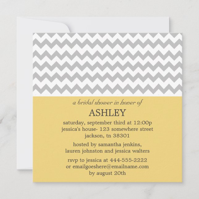 Yellow & Gray Chevron Bridal Shower Invitations (Front)