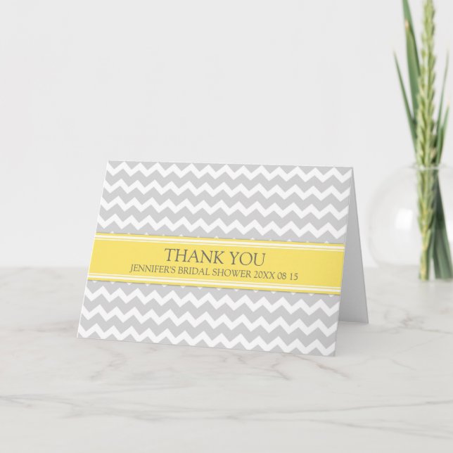 Yellow Gray Chevron Bridal Shower Thank You Card (Front)