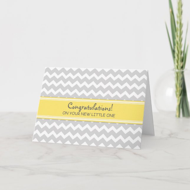 Yellow Gray Chevron Congratulations on Expecting Card (Front)