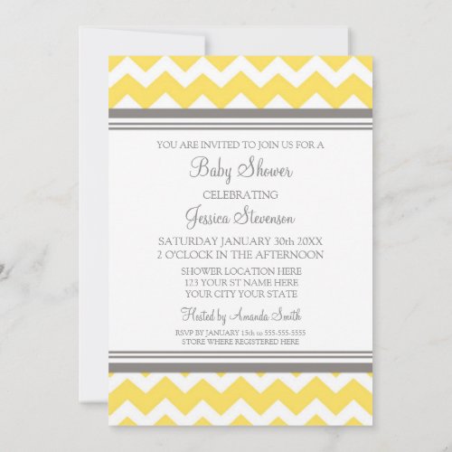 Yellow Gray Chevron Custom Baby Shower Invitations