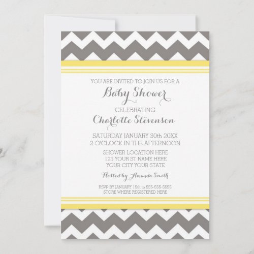 Yellow Gray Chevron Custom Baby Shower Invitations