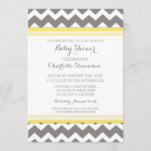 Yellow Gray Chevron Custom Baby Shower Invitations