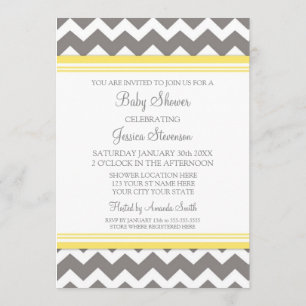 Yellow Gray Chevron Custom Baby Shower Invitations