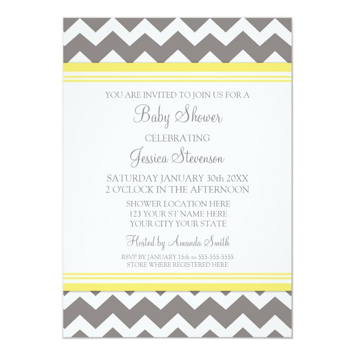 Yellow Gray Chevron Custom Baby Shower Invitations Zazzle