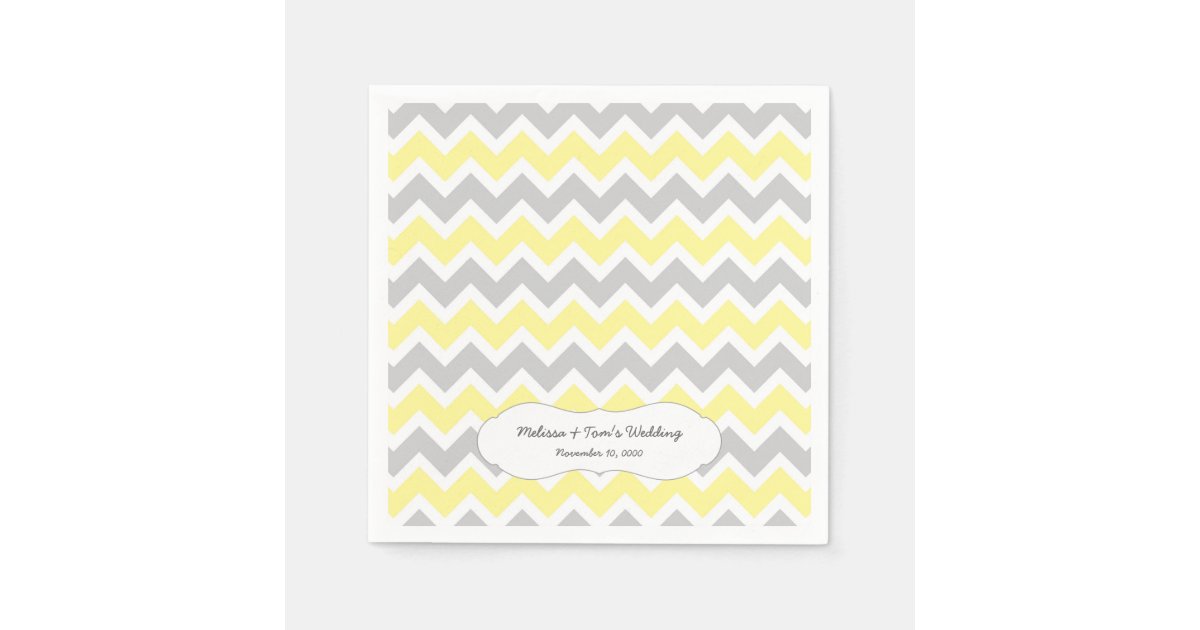 Yellow Gray Chevron Decor Your Own Wording Napkin Zazzle Com