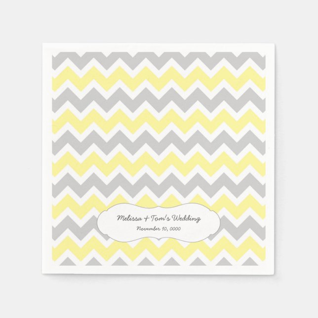Yellow Gray Chevron Decor / your own wording Napkins (Front)
