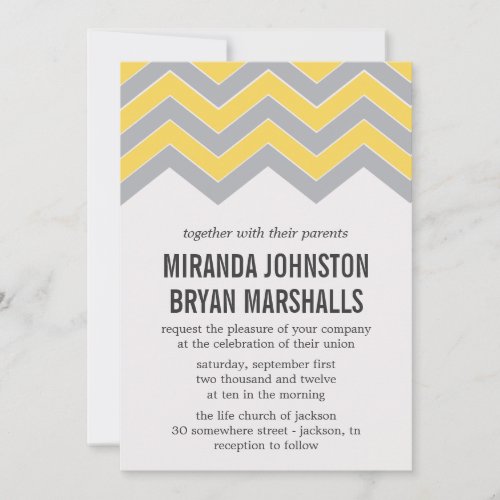 Yellow &amp; Gray Chevron Design Wedding Invitations