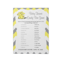 Yellow & Gray Chevron Elephant Baby Shower Game 2 Notepad