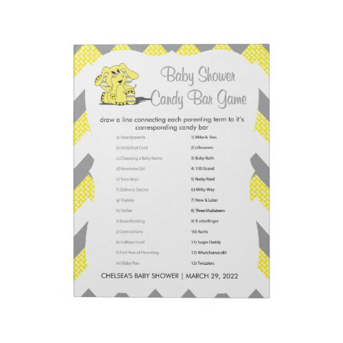 Yellow  Gray Chevron Elephant Baby Shower Game 2 Notepad