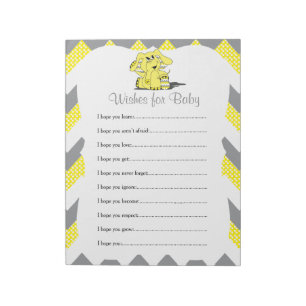 Yellow & Gray Chevron Elephant Baby Wishes Notepad
