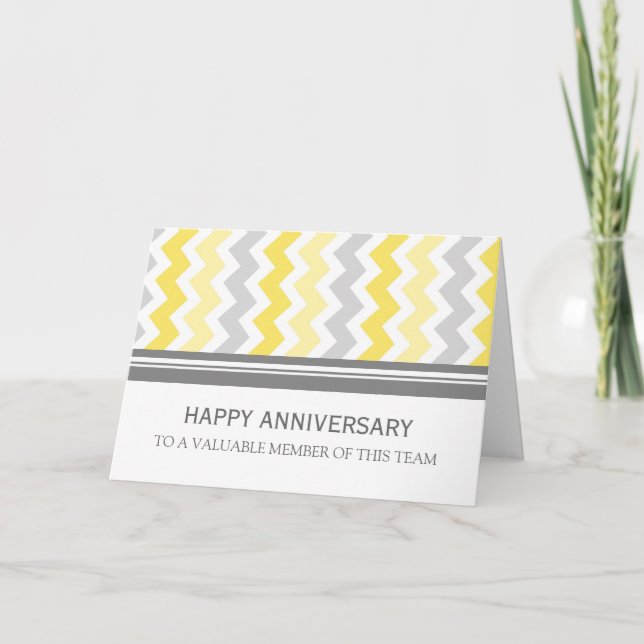Yellow Gray Chevron Employee Anniversary Card (Front)