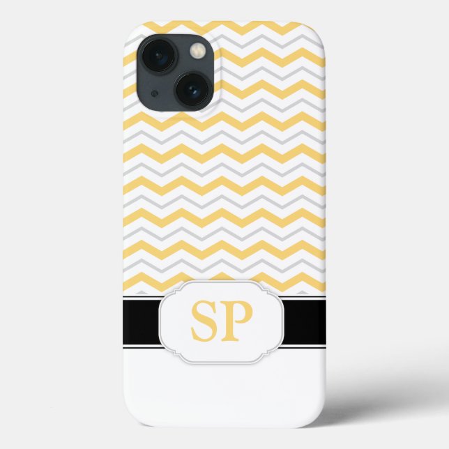 Yellow & Gray Chevron Monogram iPad 2/3/4 Case (Back)