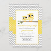 Yellow Gray Chevron Neutral Cute Owl Baby Shower Invitation (Front/Back)