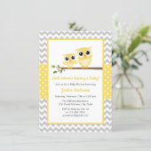 Yellow Gray Chevron Neutral Cute Owl Baby Shower Invitation (Standing Front)