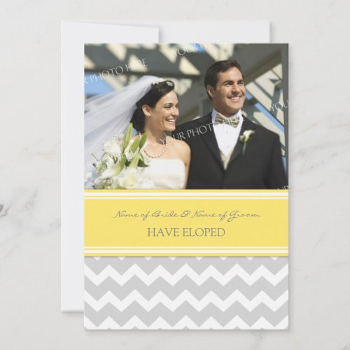 Yellow Gray Chevron Photo Elopement Announcement