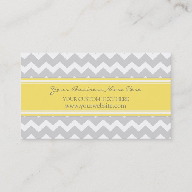 Yellow Gray Chevron Retro Business Cards (Front)