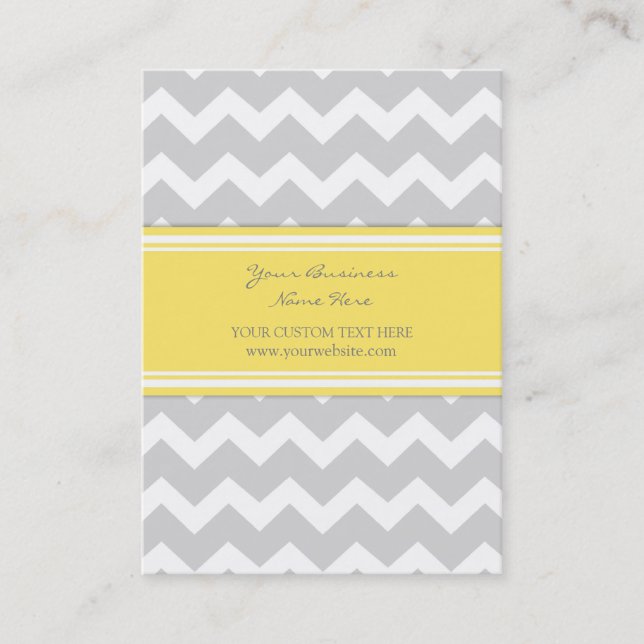 Yellow Gray Chevron Retro Business Cards (Front)