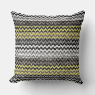 Yellow Gray Chevron Stripes Pattern Throw Pillow