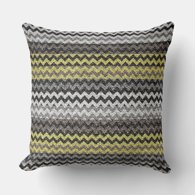 Yellow Gray Chevron Stripes Pattern Throw Pillow (Front)