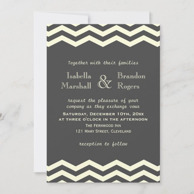 Yellow & Gray Chevron Wedding Invitation (Front)