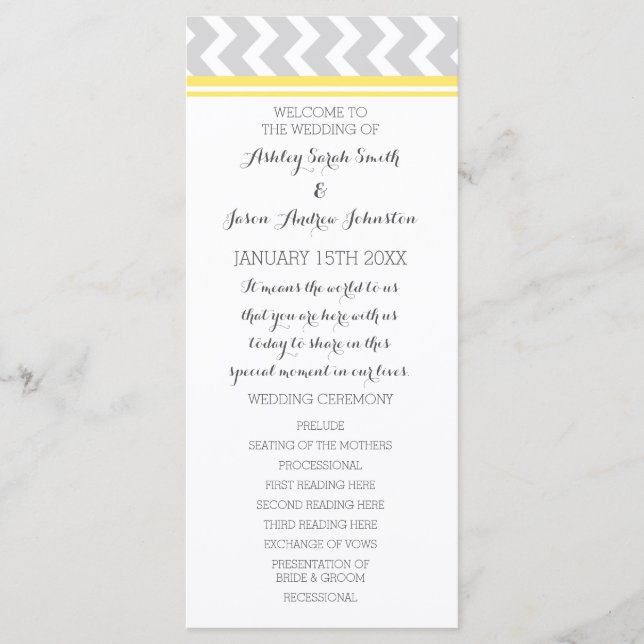 Yellow Gray Chevron Wedding Program (Front)