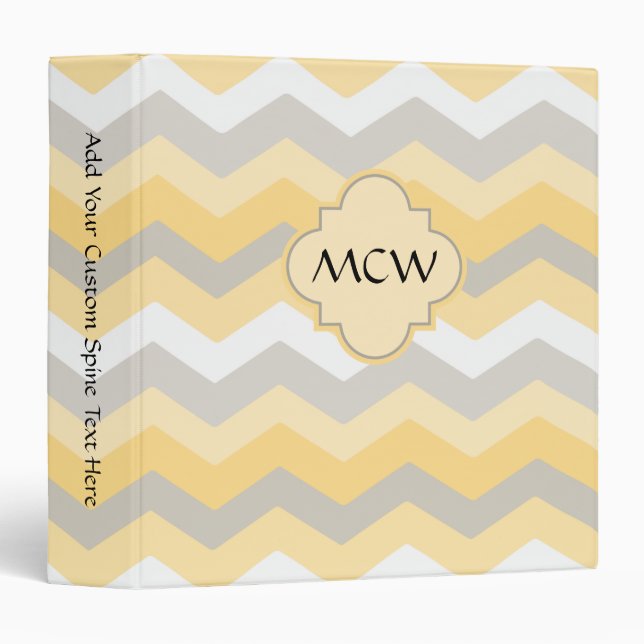 Yellow/Gray Chevron Zigzag 3 Ring Binder (Front/Spine)