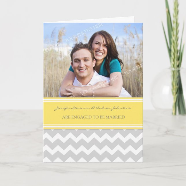 Yellow Gray Chevrons Engagement Photo Announcement (Front)