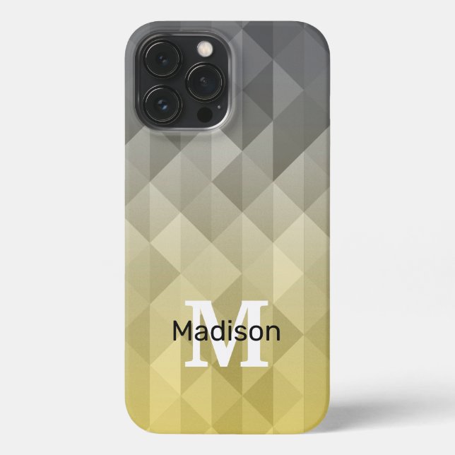 Yellow Gray Cool Geometric pattern Monogram iPhone Case (Back)