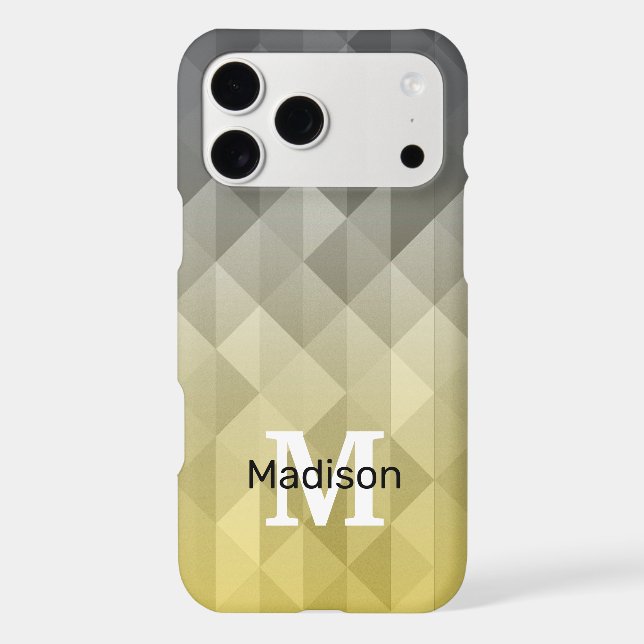Yellow Gray Cool Geometric pattern Monogram iPhone Case (Back)