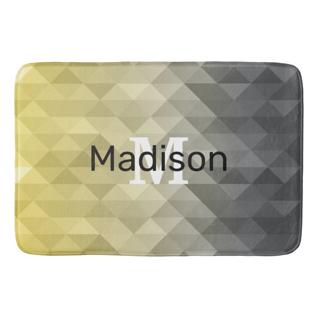 Yellow Gray Cool Ombre Geometric pattern Monogram Bath Mat (Front)