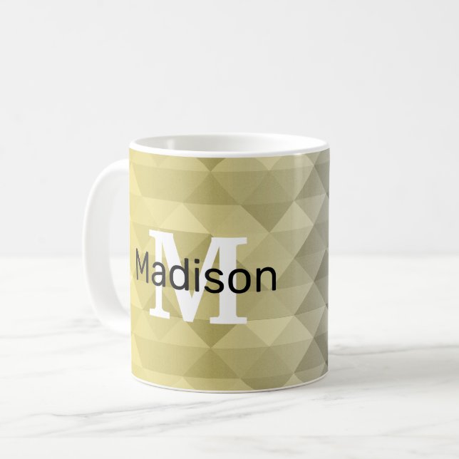 Yellow Gray Cool Ombre Geometric pattern Monogram Coffee Mug (Front Left)