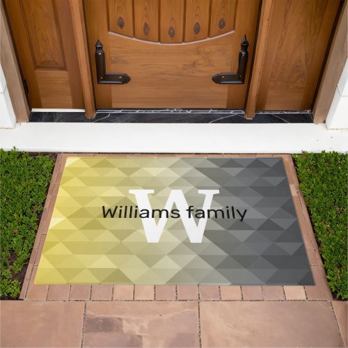 Yellow Gray Cool Ombre Geometric pattern Monogram Doormat