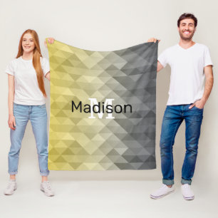 Yellow Gray Cool Ombre Geometric pattern Monogram Fleece Blanket