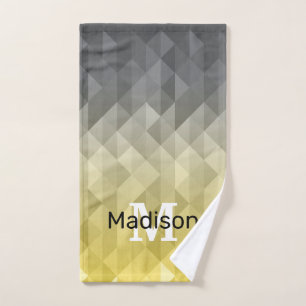 Yellow Gray Cool Ombre Geometric pattern Monogram Hand Towel