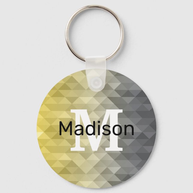 Yellow Gray Cool Ombre Geometric pattern Monogram Keychain (Front)