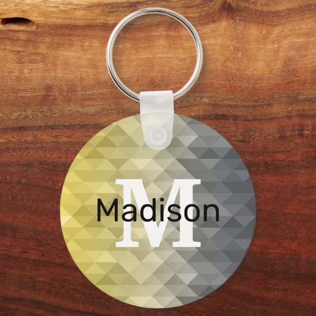 Yellow Gray Cool Ombre Geometric pattern Monogram Keychain (Front)