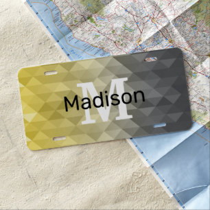 Yellow Gray Cool Ombre Geometric pattern Monogram License Plate