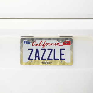 Yellow Gray Cool Ombre Geometric pattern Monogram License Plate Frame