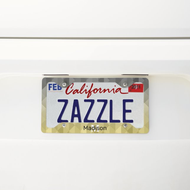 Yellow Gray Cool Ombre Geometric pattern Monogram License Plate Frame (On Car)