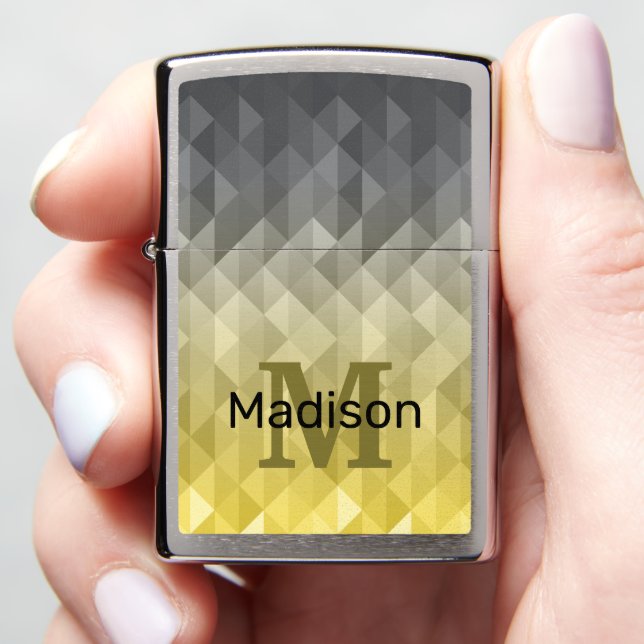 Yellow Gray Cool Ombre Geometric pattern Monogram Zippo Lighter (In Hand)