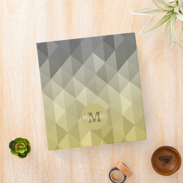 Yellow Gray Cool Ombre Geometric pattern Moonogram 3 Ring Binder (In Situ)