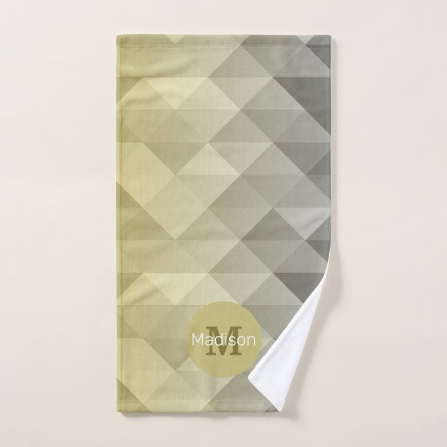 Yellow Gray Cool Ombre Geometric pattern Moonogram Bath Towel Set (Hand Towel)
