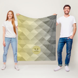 Yellow Gray Cool Ombre Geometric pattern Moonogram Fleece Blanket