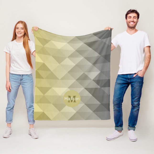 Yellow Gray Cool Ombre Geometric pattern Moonogram Fleece Blanket (In Situ)