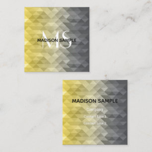 Yellow Gray Cool Ombre Geometric pattern Moonogram Square Business Card