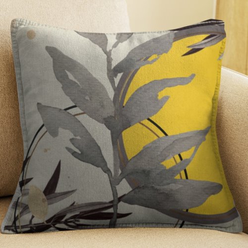 Yellow Gray  Cream Artistic Abstract Watercolor Throw Pillow