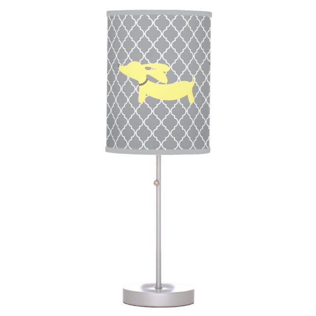 Yellow & Gray Dachshund Wiener Dog Lamp Nursery (Front)