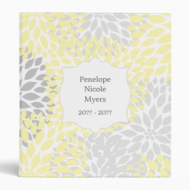 Yellow Gray Dahlia Baby photo album scrapbook Binder (Front)