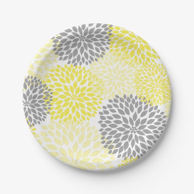 Yellow Gray Dahlia Baby Shower / Bridal plate (Front)